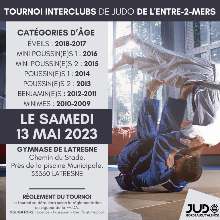 Tournoi Interclubs de Judo de l'Entre-2-Mers le Samedi 13 Mai 2023
